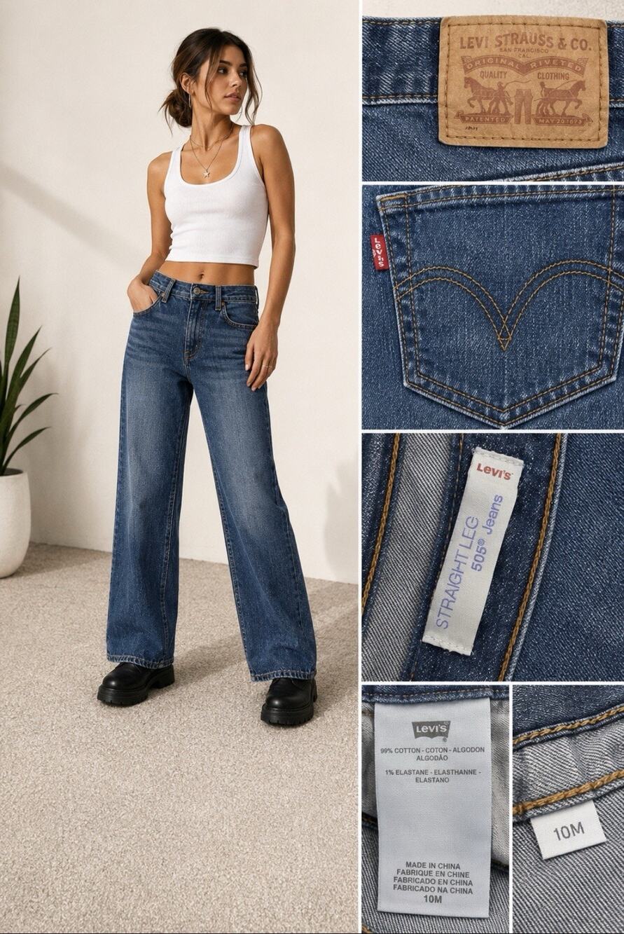 Y2K Indie Sleaze Levi's 505 Women's Straight Leg Jeans Size 10 Medium Wash Denim